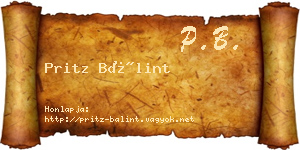 Pritz Bálint névjegykártya